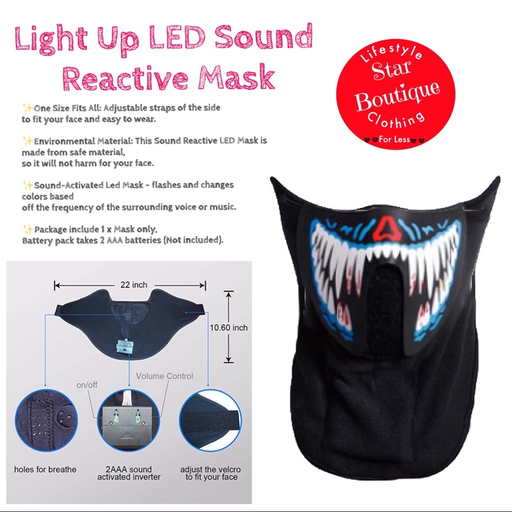 Cool Bloody Jaws Light up LED Sound Reactive Mask